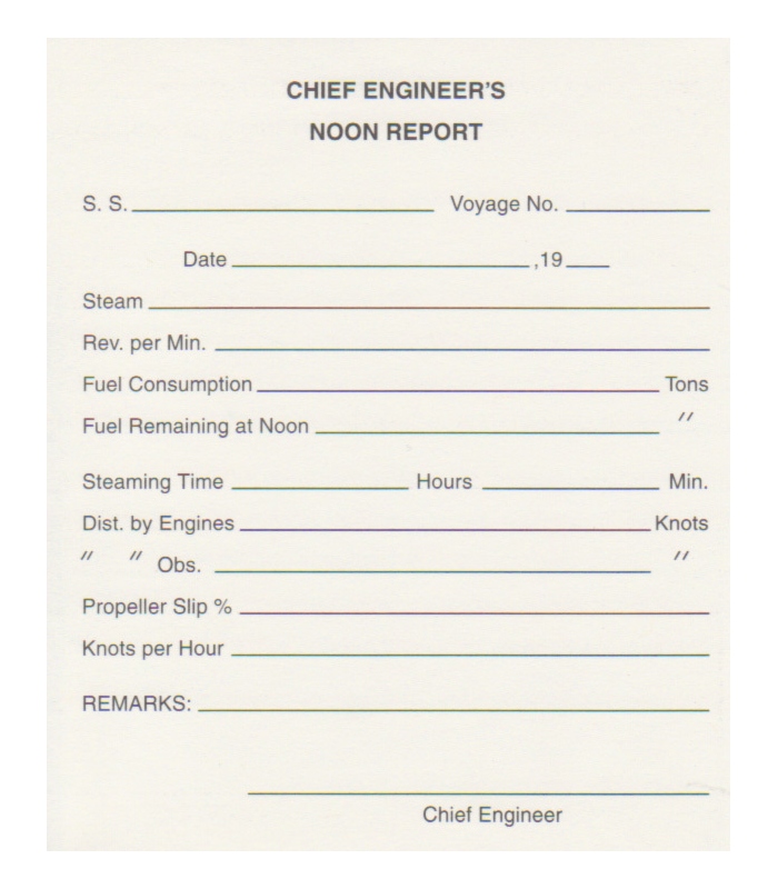 Chief Engineers Noon Report