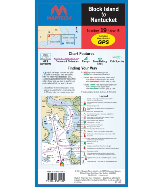 Maptech Waterproof Chart Block Island to Nantucket, 5th, 2016