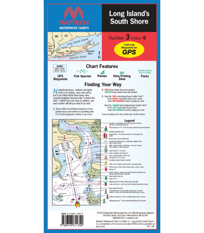 Long Island's South Shore Waterproof Chart WPC003 - Richardson's Maptech