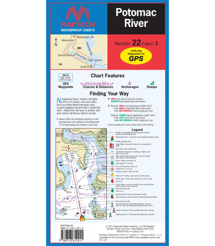Maptech Potomac River Waterproof Chart, 3rd Edition 2021