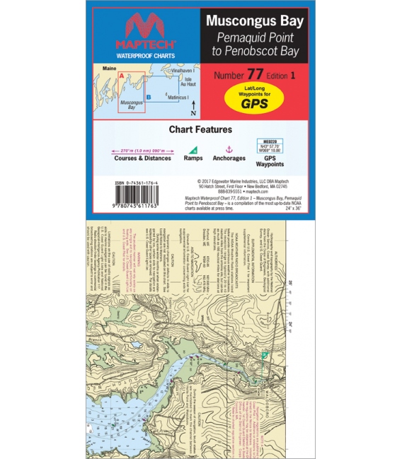 Maptech Waterproof Chart WPC077, Muscongus Bay (Pemaquid Pt. to Penobscot Bay (1st, 2017)