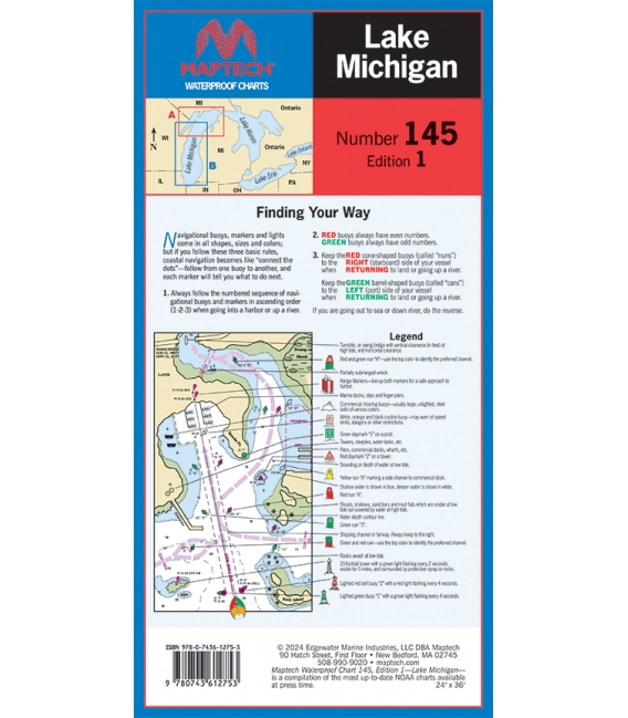 Maptech - Lake Michigan Waterproof Chart WPC145, 1st Edition 2024